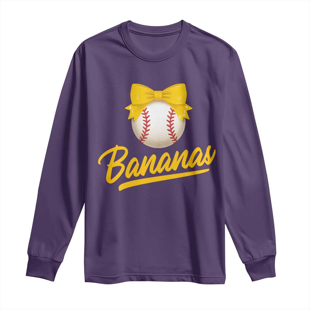 Bananas Coquette Bow Long Sleeve Shirt Banana Retro Popular Fruit Humor Cute Girls Kids TS10 Purple Print Your Wear