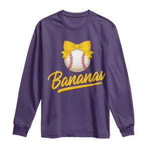 Bananas Coquette Bow Long Sleeve Shirt Banana Retro Popular Fruit Humor Cute Girls Kids TS10 Purple Print Your Wear
