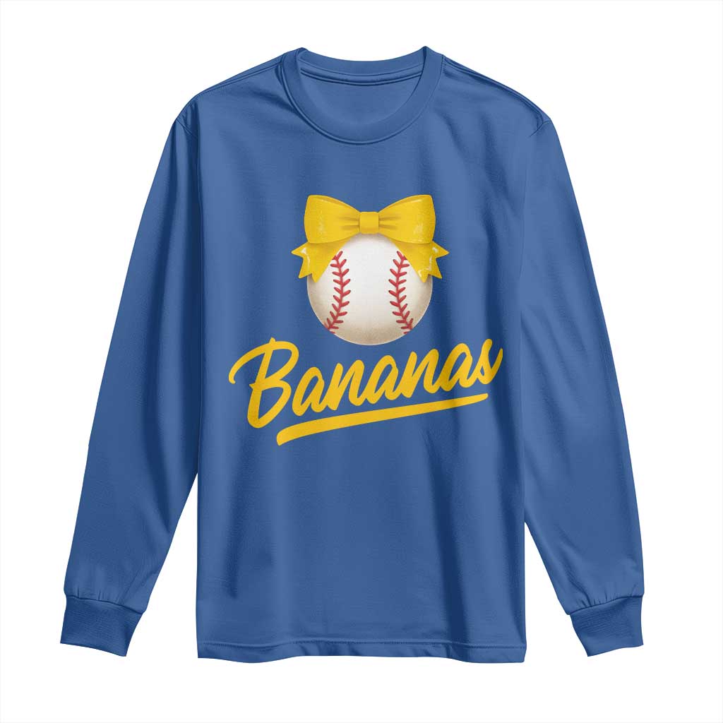 Bananas Coquette Bow Long Sleeve Shirt Banana Retro Popular Fruit Humor Cute Girls Kids TS10 Royal Blue Print Your Wear