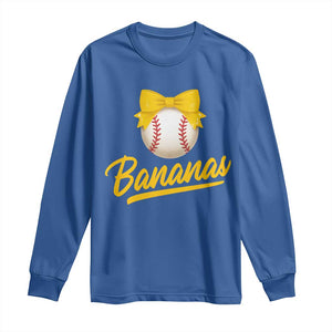 Bananas Coquette Bow Long Sleeve Shirt Banana Retro Popular Fruit Humor Cute Girls Kids TS10 Royal Blue Print Your Wear