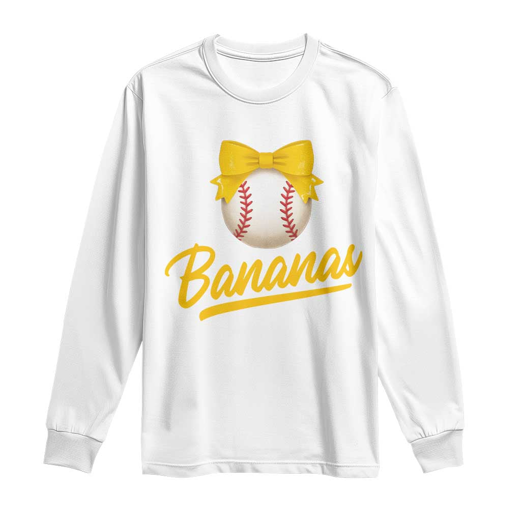 Bananas Coquette Bow Long Sleeve Shirt Banana Retro Popular Fruit Humor Cute Girls Kids TS10 White Print Your Wear