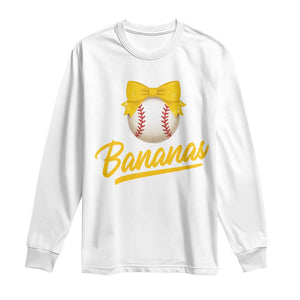 Bananas Coquette Bow Long Sleeve Shirt Banana Retro Popular Fruit Humor Cute Girls Kids TS10 White Print Your Wear