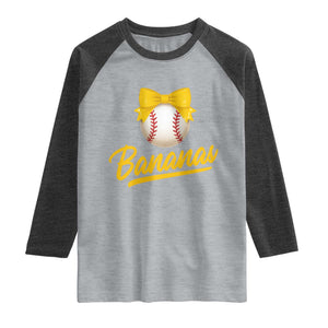 Bananas Coquette Bow Raglan Shirt Banana Retro Popular Fruit Humor Cute Girls Kids TS10 Heather Gray Heather Charcoal Print Your Wear