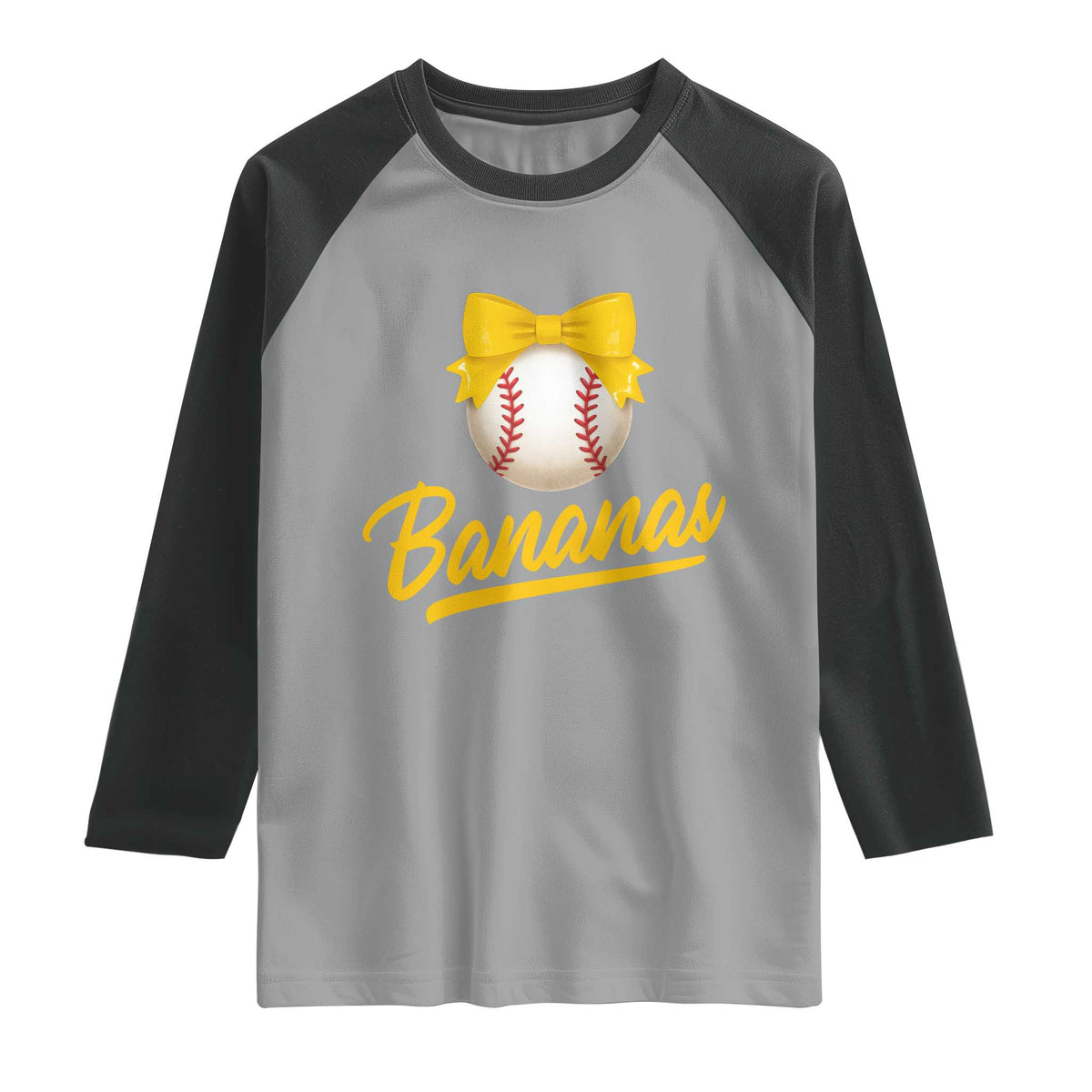 Bananas Coquette Bow Raglan Shirt Banana Retro Popular Fruit Humor Cute Girls Kids TS10 Sport Gray Black Print Your Wear