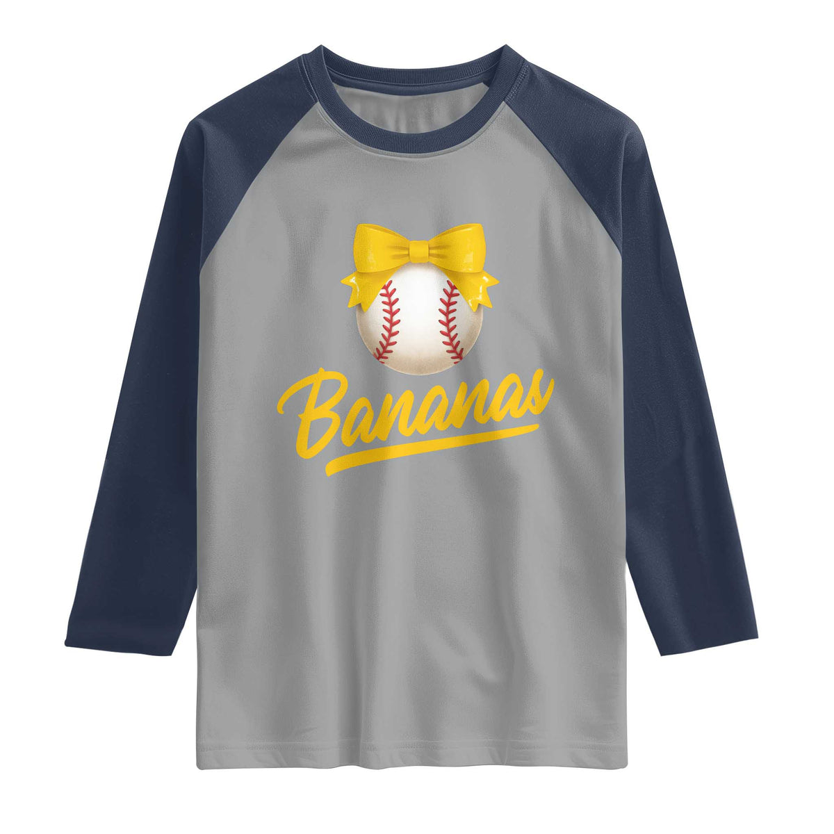 Bananas Coquette Bow Raglan Shirt Banana Retro Popular Fruit Humor Cute Girls Kids TS10 Sport Gray Navy Print Your Wear
