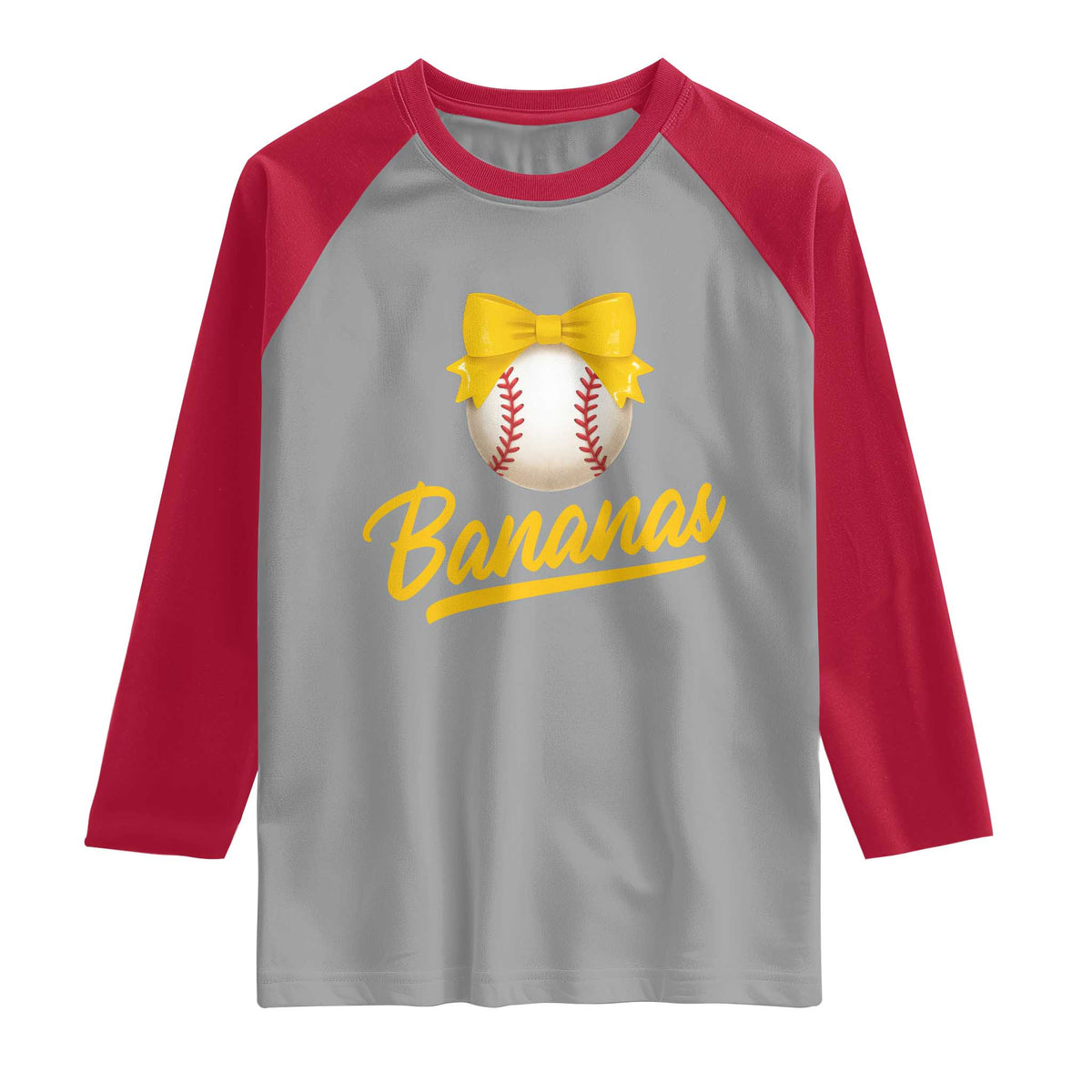 Bananas Coquette Bow Raglan Shirt Banana Retro Popular Fruit Humor Cute Girls Kids TS10 Sport Gray Red Print Your Wear