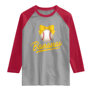 Bananas Coquette Bow Raglan Shirt Banana Retro Popular Fruit Humor Cute Girls Kids TS10 Sport Gray Red Print Your Wear