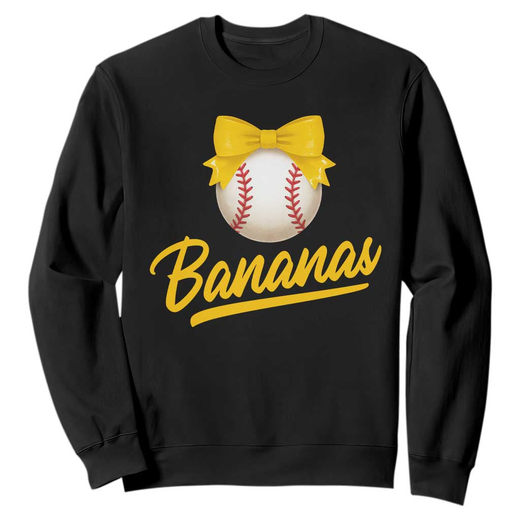 Bananas Coquette Bow Sweatshirt Banana Retro Popular Fruit Humor Cute Girls Kids TS10 Black Print Your Wear