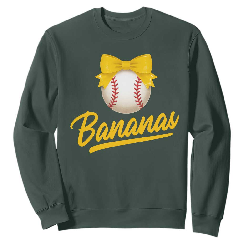 Bananas Coquette Bow Sweatshirt Banana Retro Popular Fruit Humor Cute Girls Kids TS10 Dark Forest Green Print Your Wear