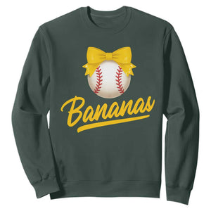 Bananas Coquette Bow Sweatshirt Banana Retro Popular Fruit Humor Cute Girls Kids TS10 Dark Forest Green Print Your Wear