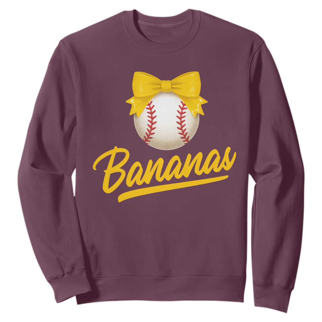 Bananas Coquette Bow Sweatshirt Banana Retro Popular Fruit Humor Cute Girls Kids TS10 Maroon Print Your Wear