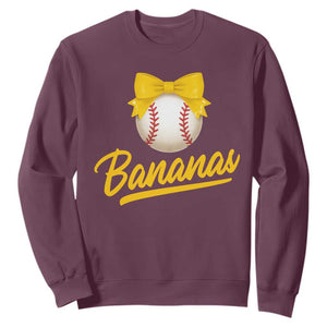 Bananas Coquette Bow Sweatshirt Banana Retro Popular Fruit Humor Cute Girls Kids TS10 Maroon Print Your Wear