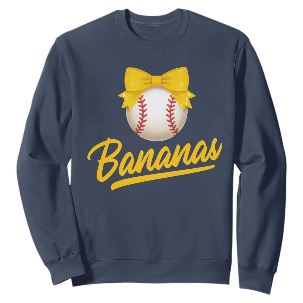 Bananas Coquette Bow Sweatshirt Banana Retro Popular Fruit Humor Cute Girls Kids TS10 Navy Print Your Wear