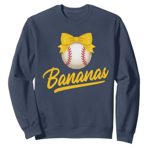 Bananas Coquette Bow Sweatshirt Banana Retro Popular Fruit Humor Cute Girls Kids TS10 Navy Print Your Wear