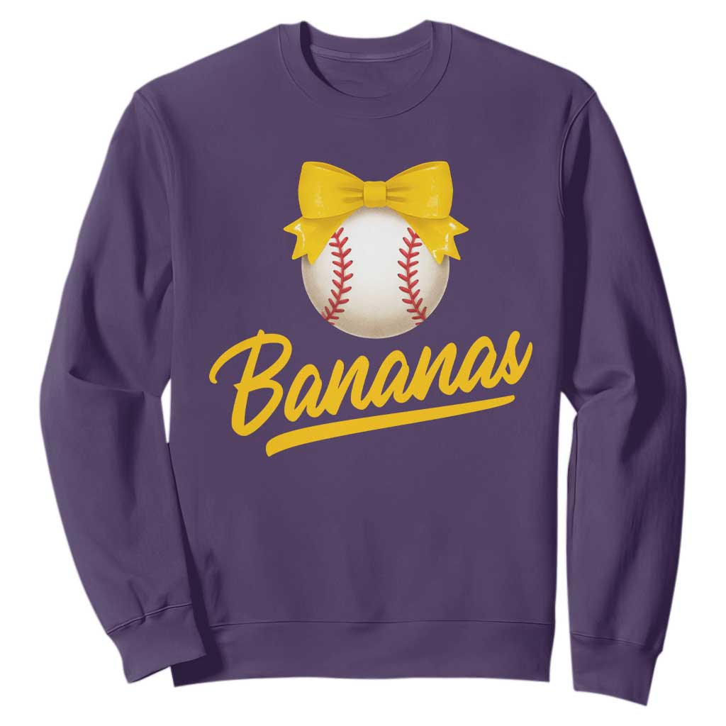 Bananas Coquette Bow Sweatshirt Banana Retro Popular Fruit Humor Cute Girls Kids TS10 Purple Print Your Wear