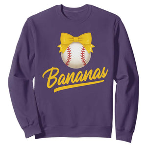 Bananas Coquette Bow Sweatshirt Banana Retro Popular Fruit Humor Cute Girls Kids TS10 Purple Print Your Wear