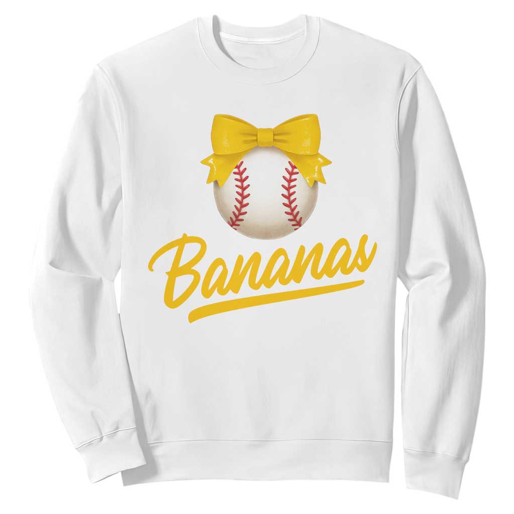 Bananas Coquette Bow Sweatshirt Banana Retro Popular Fruit Humor Cute Girls Kids TS10 White Print Your Wear