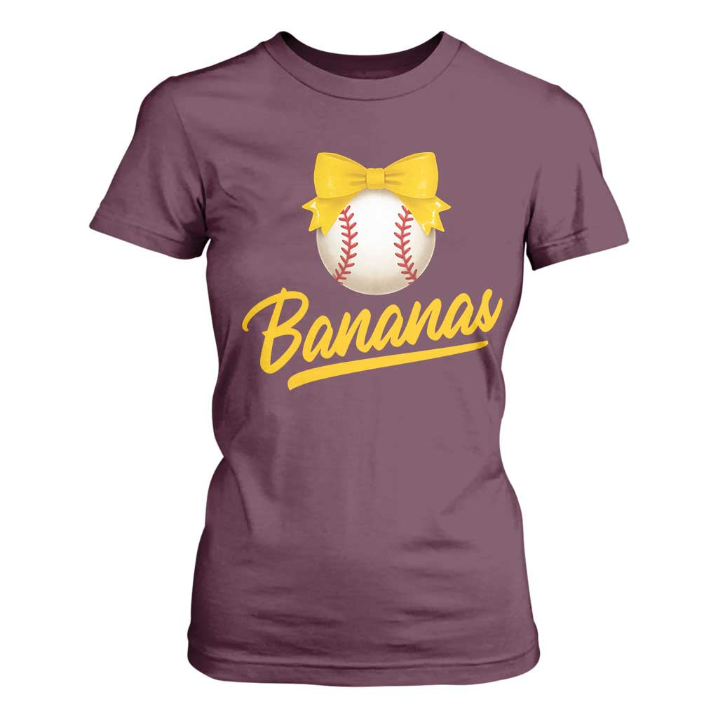 Bananas Coquette Bow T Shirt For Women Banana Retro Popular Fruit Humor Cute Girls Kids TS10 Maroon Print Your Wear