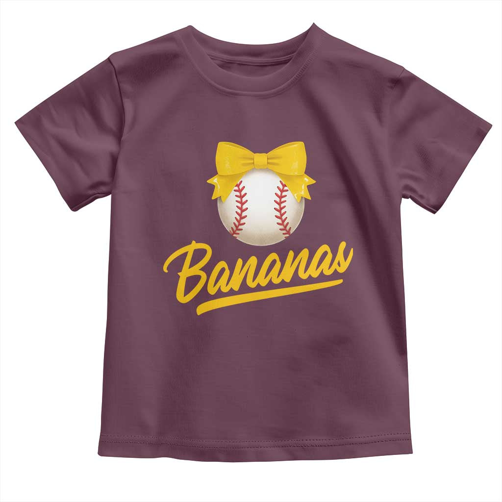 Bananas Coquette Bow Toddler T Shirt Banana Retro Popular Fruit Humor Cute Girls Kids TS10 Maroon Print Your Wear