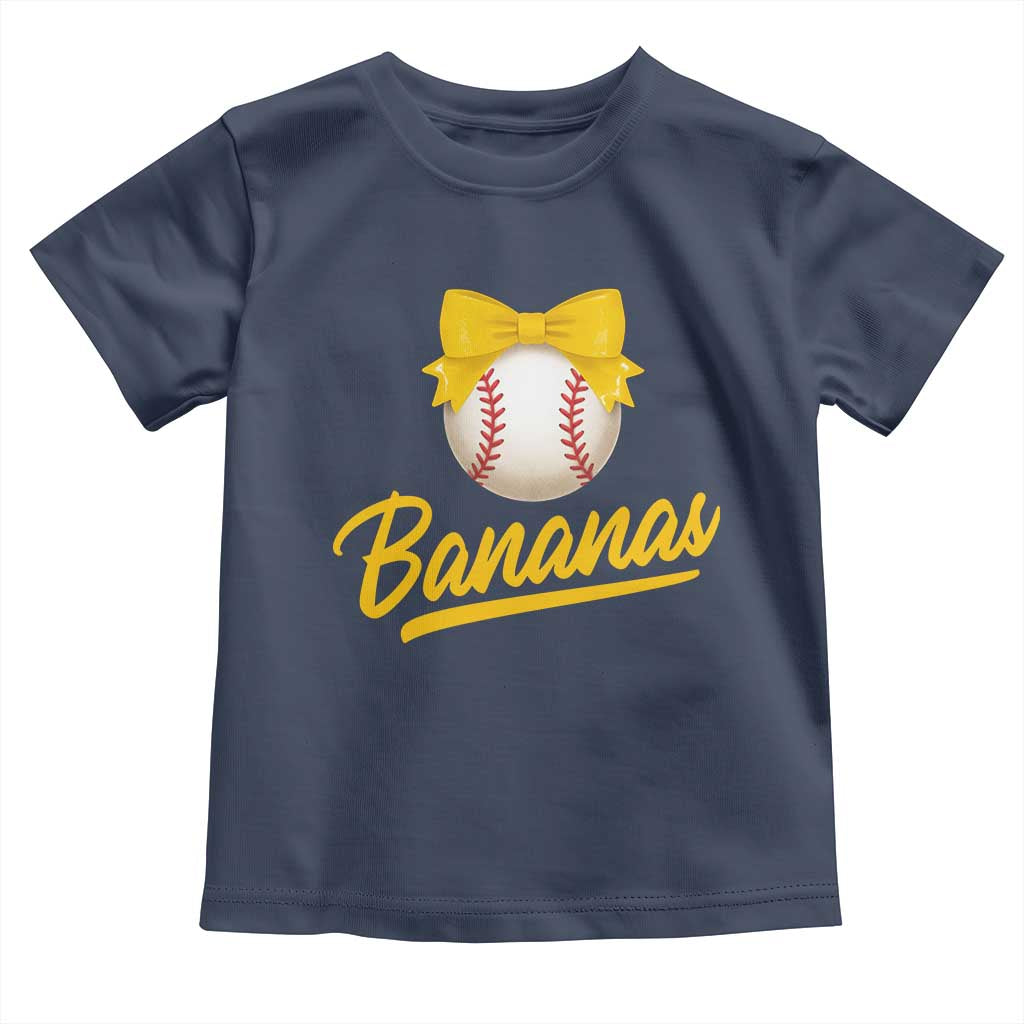 Bananas Coquette Bow Toddler T Shirt Banana Retro Popular Fruit Humor Cute Girls Kids TS10 Navy Print Your Wear