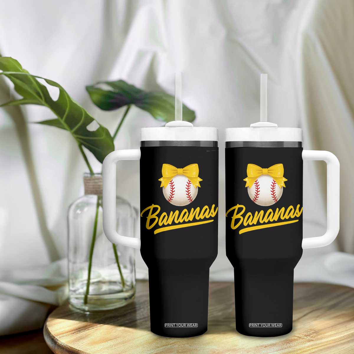 Bananas Coquette Bow Tumbler With Handle Banana Retro Popular Fruit Humor Cute Girls Kids TS10 Print Your Wear