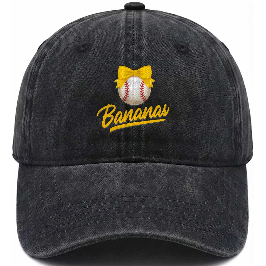 Bananas Coquette Bow Washed Cotton Baseball Cap Banana Retro Popular Fruit Humor Cute Girls Kids