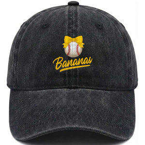 Bananas Coquette Bow Washed Cotton Baseball Cap Banana Retro Popular Fruit Humor Cute Girls Kids