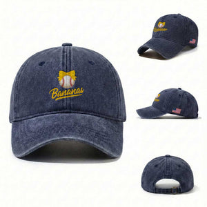 Bananas Coquette Bow Washed Cotton Baseball Cap Banana Retro Popular Fruit Humor Cute Girls Kids