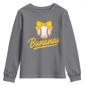 Bananas Coquette Bow Youth Sweatshirt Banana Retro Popular Fruit Humor Cute Girls Kids TS10 Charcoal Print Your Wear