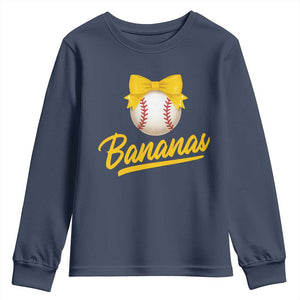 Bananas Coquette Bow Youth Sweatshirt Banana Retro Popular Fruit Humor Cute Girls Kids TS10 Navy Print Your Wear