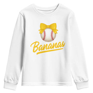 Bananas Coquette Bow Youth Sweatshirt Banana Retro Popular Fruit Humor Cute Girls Kids TS10 White Print Your Wear