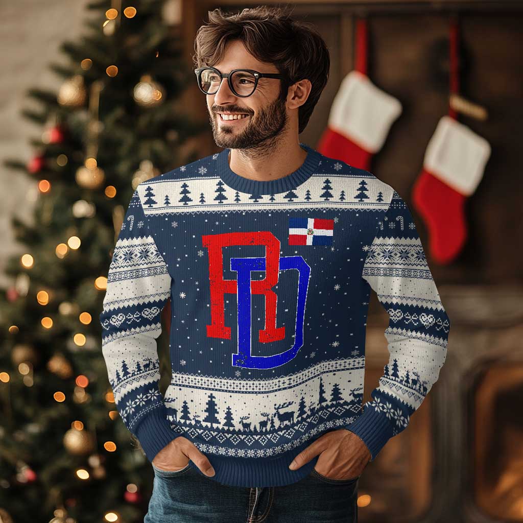Dominican Republic Ugly Christmas Sweater Distressed RD Flag Dominican Pride TS10 Navy Beige Print Your Wear