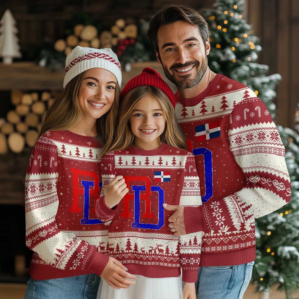 Dominican Republic Ugly Christmas Sweater Distressed RD Flag Dominican Pride TS10 Red Beige Print Your Wear