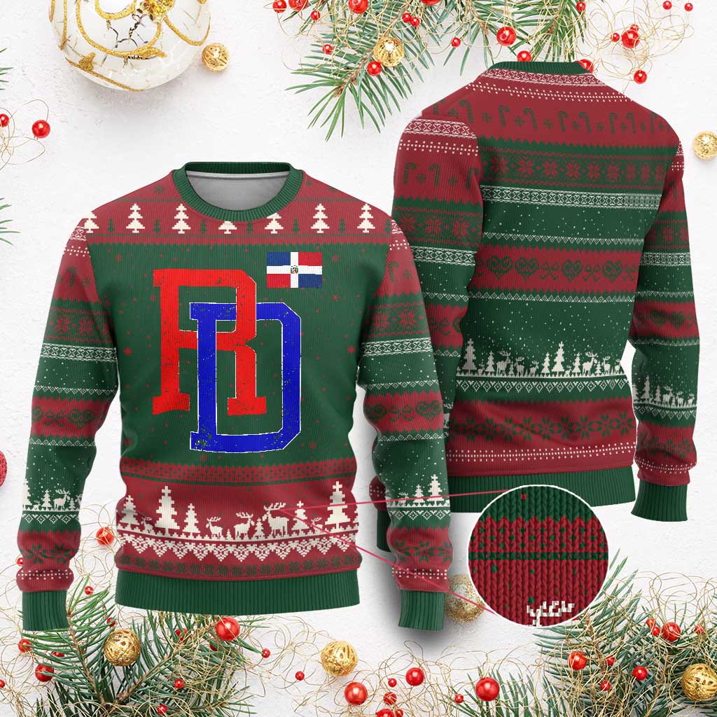 Dominican Republic Ugly Christmas Sweater Distressed RD Flag Dominican Pride TS10 Red Green Print Your Wear