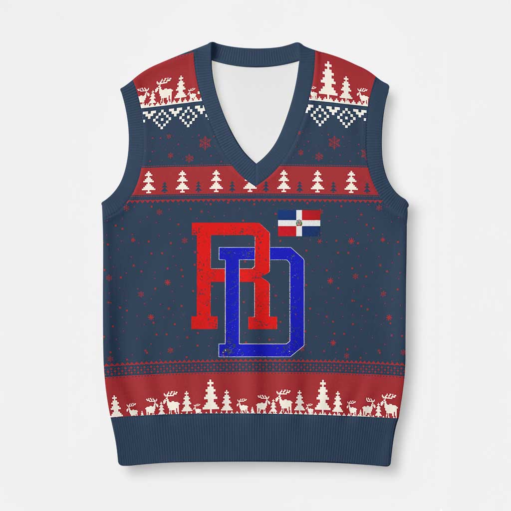 Dominican Republic V-Neck Knit Sweater Vest Distressed RD Flag Dominican Pride TS10 Navy Red Print Your Wear
