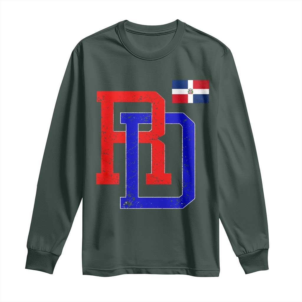 Dominican Republic Long Sleeve Shirt Distressed RD Flag Dominican Pride TS10 Dark Forest Green Print Your Wear