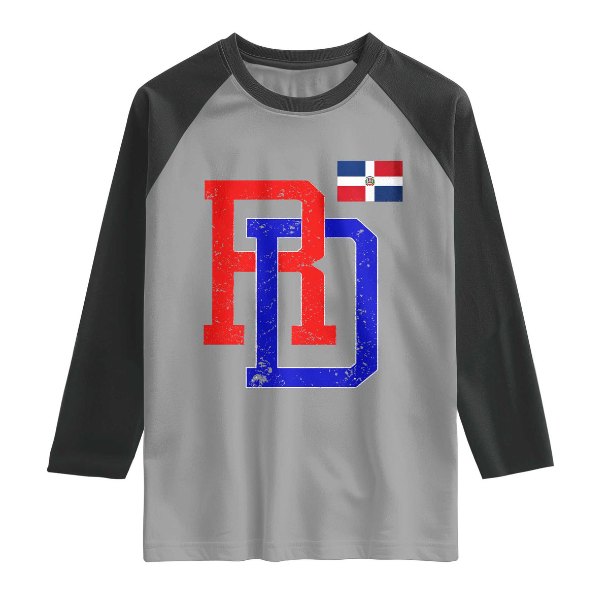 Dominican Republic Raglan Shirt Distressed RD Flag Dominican Pride TS10 Sport Gray Black Print Your Wear