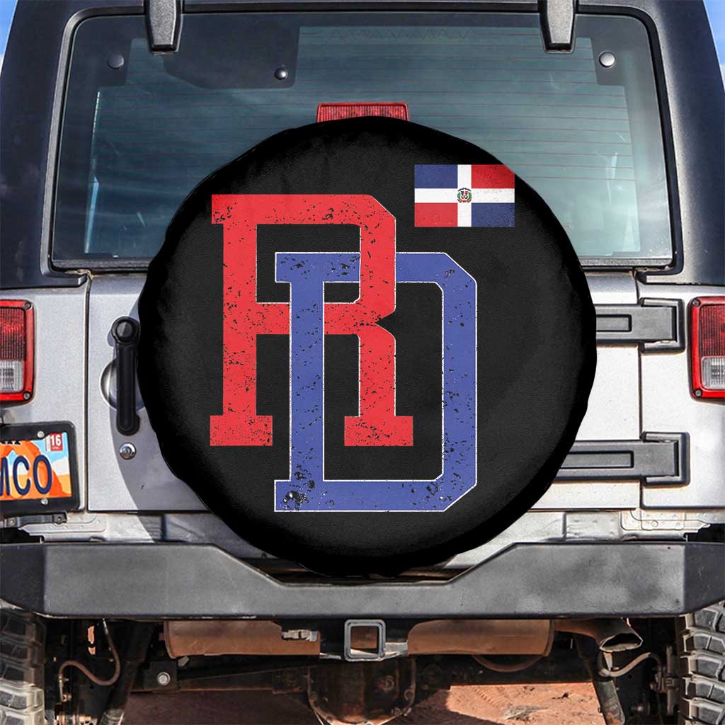 Dominican Republic Spare Tire Cover Distressed RD Flag Dominican Pride TS10 No hole Black Print Your Wear