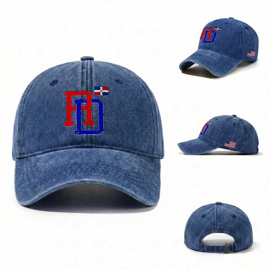 Dominican Republic Washed Cotton Baseball Cap Distressed RD Flag Dominican Pride TS10 Washed Cap Universal Fit Royal Blue Print Your Wear