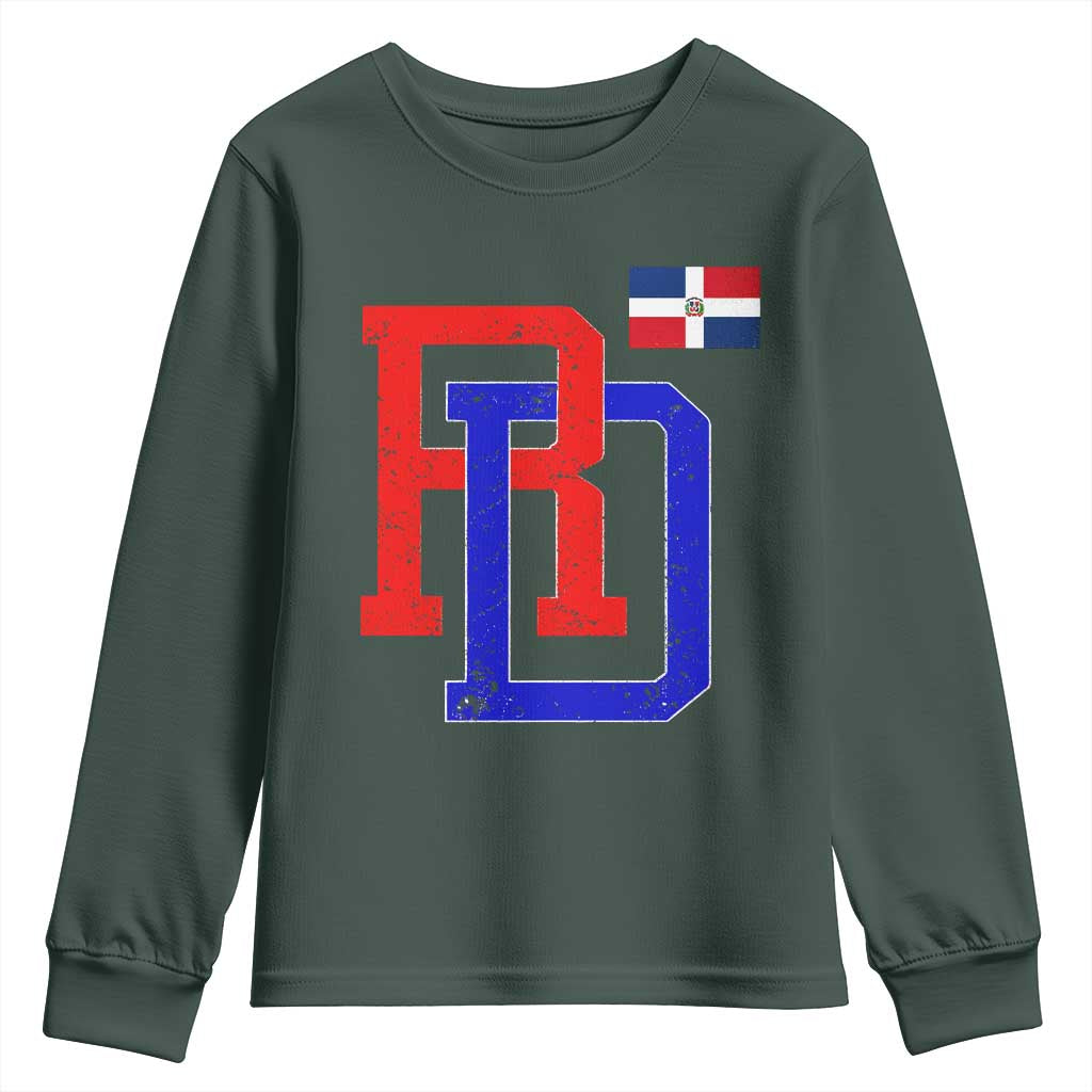 Dominican Republic Youth Sweatshirt Distressed RD Flag Dominican Pride TS10 Dark Forest Green Print Your Wear