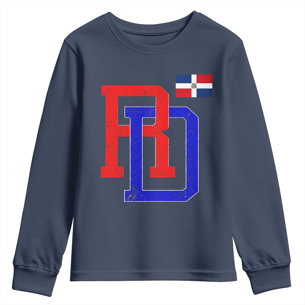 Dominican Republic Youth Sweatshirt Distressed RD Flag Dominican Pride TS10 Navy Print Your Wear