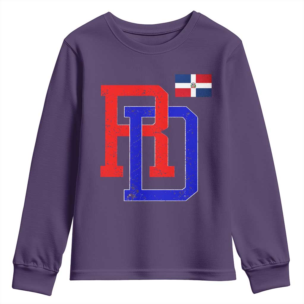 Dominican Republic Youth Sweatshirt Distressed RD Flag Dominican Pride TS10 Purple Print Your Wear