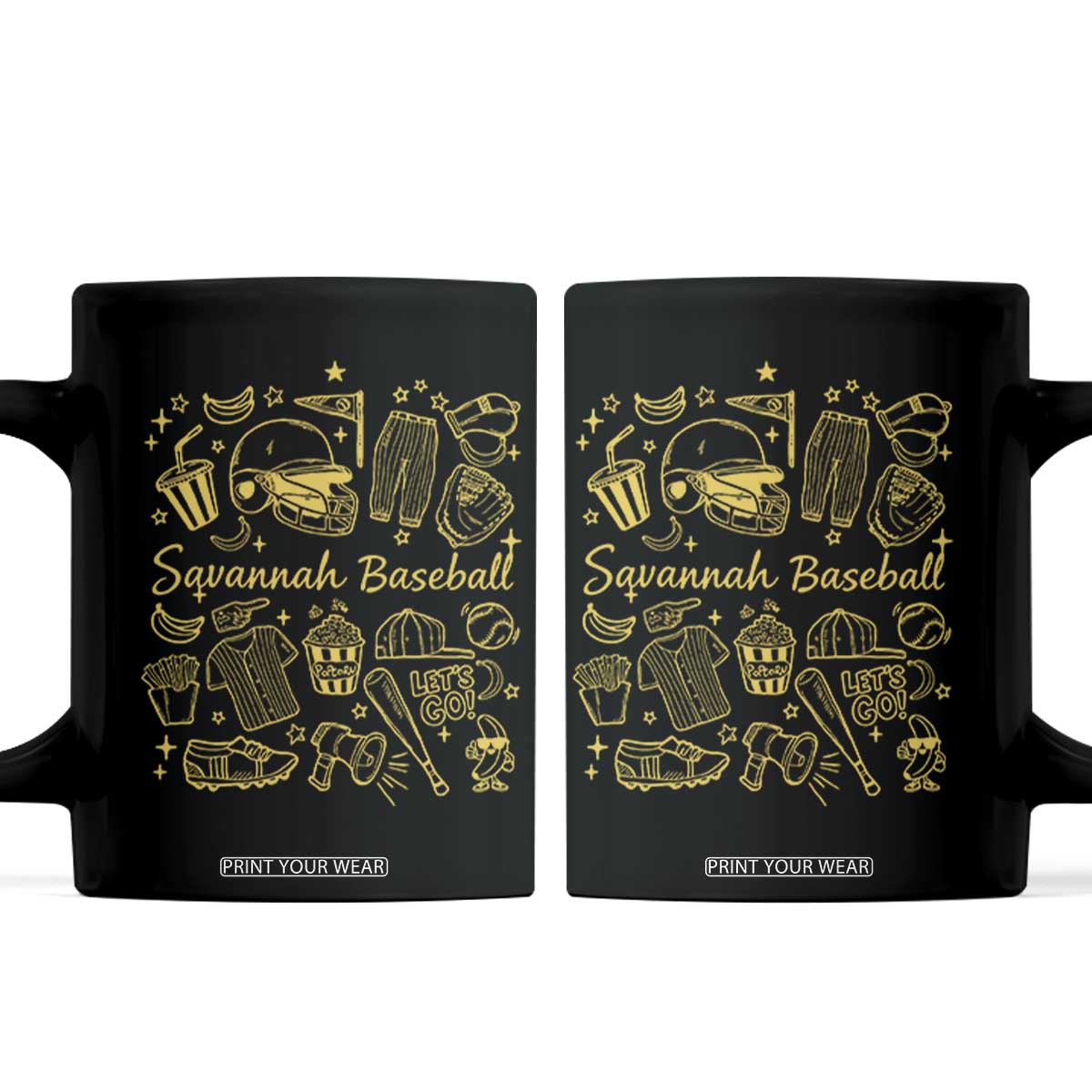 Bananas Baseball Coffee Mug Cute Trendy Banana Baseball Game Day Doodle TS10 Black Print Your Wear