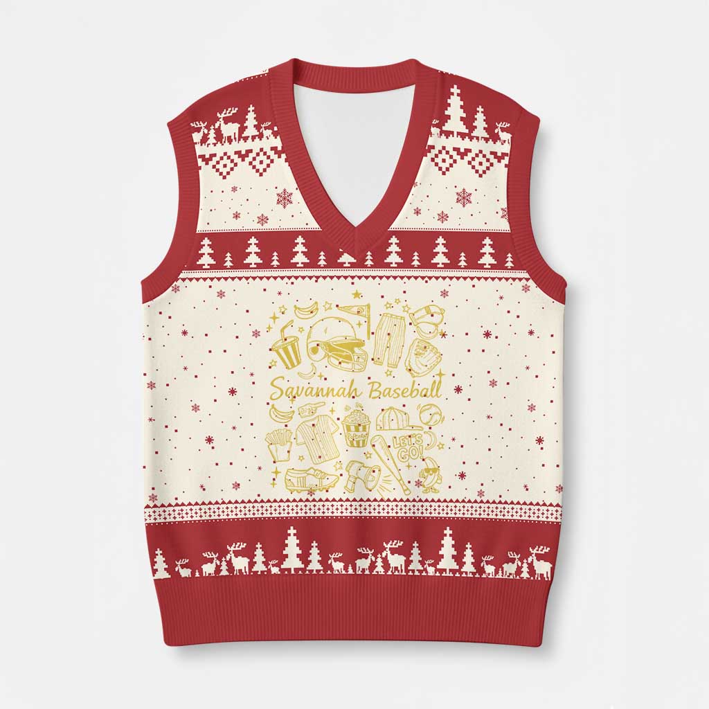 Bananas Baseball V-Neck Knit Sweater Vest Cute Trendy Banana Baseball Game Day Doodle TS10 Beige Red Print Your Wear