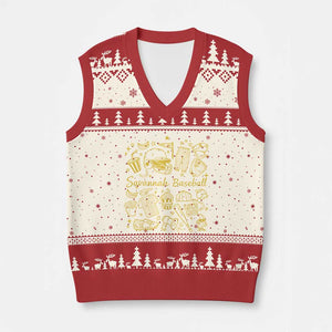 Bananas Baseball V-Neck Knit Sweater Vest Cute Trendy Banana Baseball Game Day Doodle TS10 Beige Red Print Your Wear
