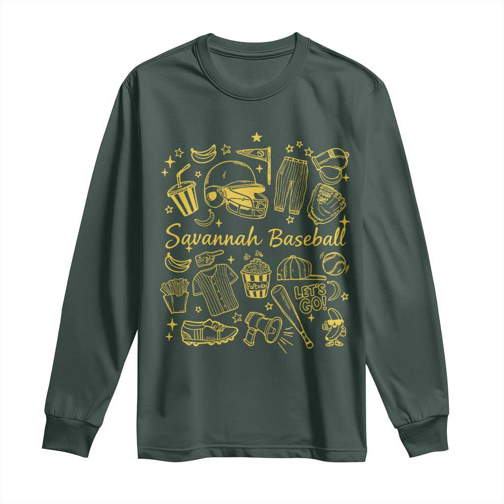 Bananas Baseball Long Sleeve Shirt Cute Trendy Banana Baseball Game Day Doodle TS10 Dark Forest Green Print Your Wear