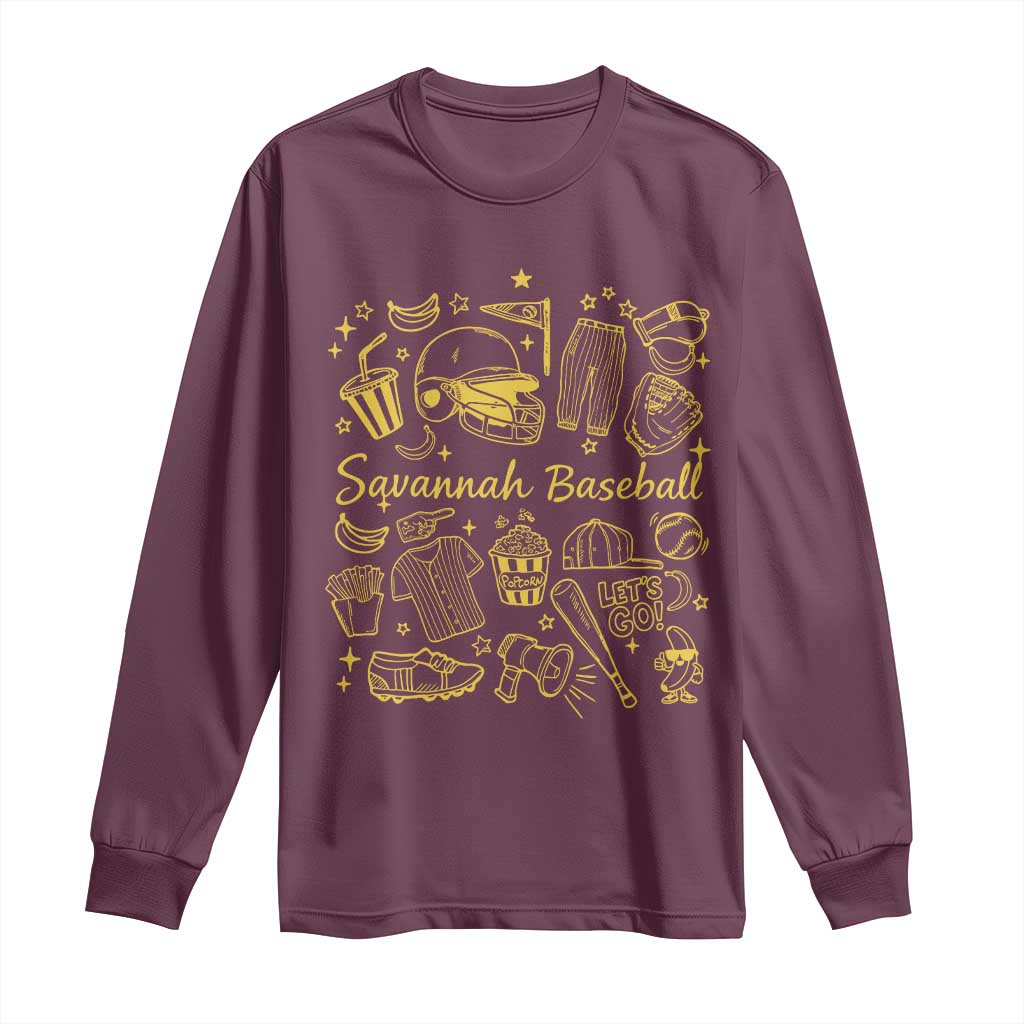 Bananas Baseball Long Sleeve Shirt Cute Trendy Banana Baseball Game Day Doodle TS10 Maroon Print Your Wear