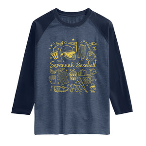 Bananas Baseball Raglan Shirt Cute Trendy Banana Baseball Game Day Doodle TS10 Heather Denim Navy Print Your Wear