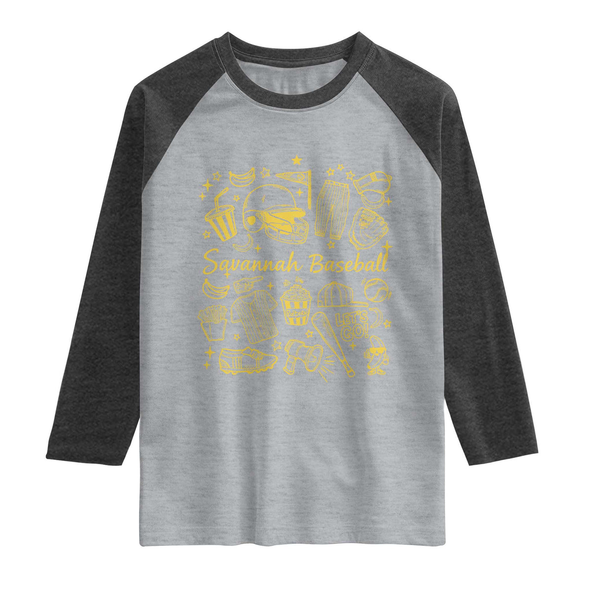 Bananas Baseball Raglan Shirt Cute Trendy Banana Baseball Game Day Doodle TS10 Heather Gray Heather Charcoal Print Your Wear