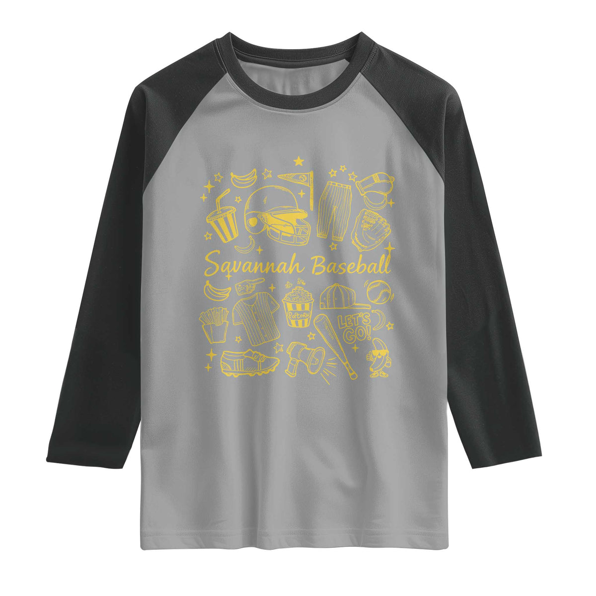 Bananas Baseball Raglan Shirt Cute Trendy Banana Baseball Game Day Doodle TS10 Sport Gray Black Print Your Wear